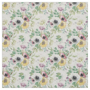 Pink, white and yellow anemones. fabric