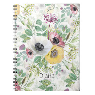 Pink, white and yellow anemones notebook
