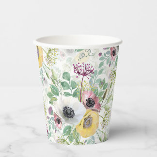 Pink, white and yellow anemones. paper cups