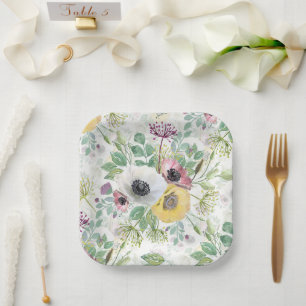 Pink, white and yellow anemones. paper plates