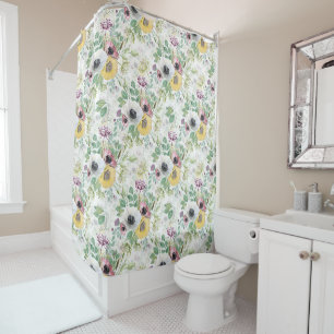 Pink, white and yellow anemones.  shower curtain