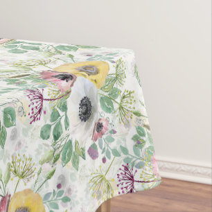 Pink, white and yellow anemones tablecloth