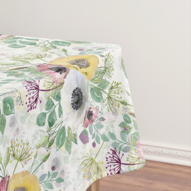 Pink, white and yellow anemones tablecloth (In Situ)