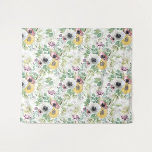 Pink, white and yellow anemones. tapestry