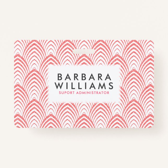 Pink & White Art-Deco Geometric Pattern ID Badge (Front)