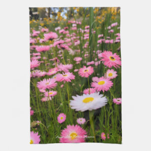 Pink + White Australian Native Meadow Flowers Tea Towel