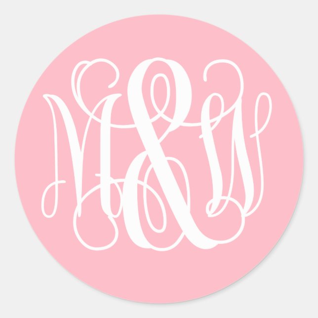 Pink White B&G Vine Script Monogram DIY BG Classic Round Sticker (Front)