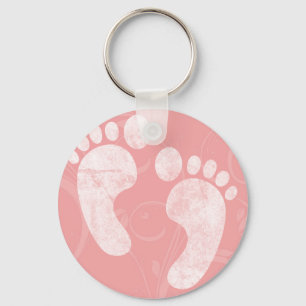 Pink/White Baby Footprints Key Ring