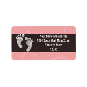 Pink/White Baby Footprints Label
