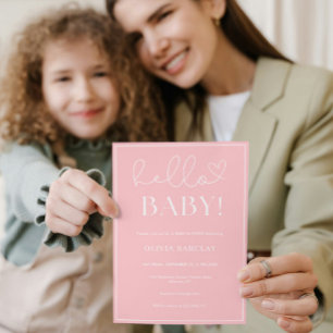 Pink White Baby Girl Shower Invitation