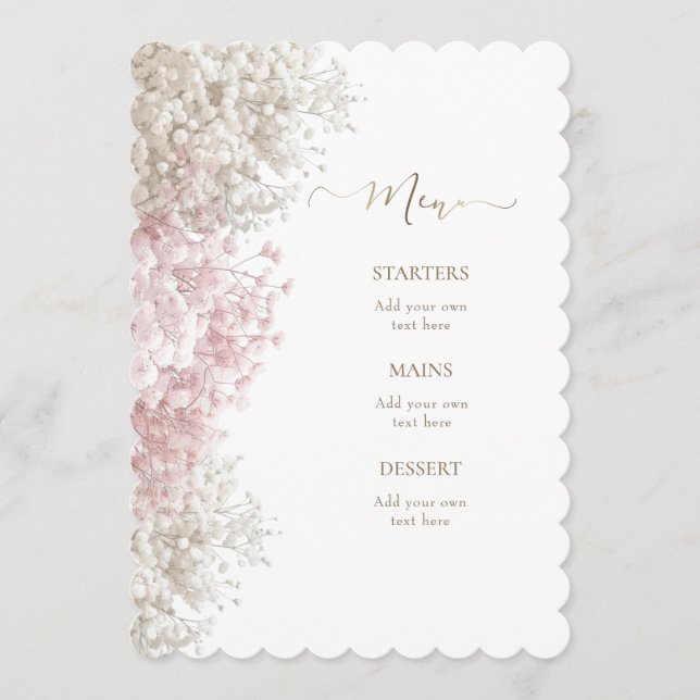 pink white baby's breath flowers menu (Front)