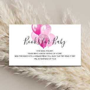 Pink white balloons girl baby shower book request enclosure card