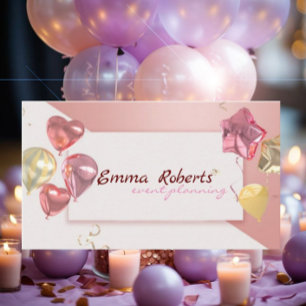 Pink White Balloons Modern Business card