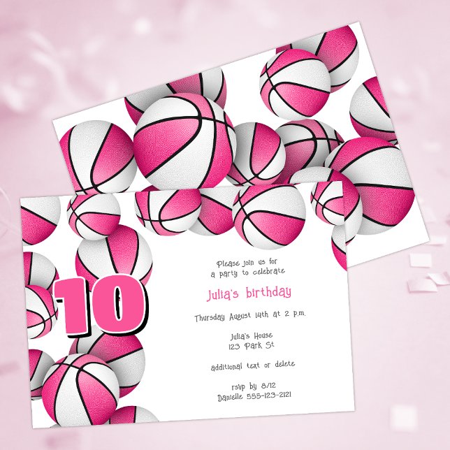 pink white basketballs girls birthday party invitation (Creator Uploaded)
