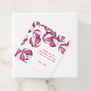 pink white basketballs girls birthday thank you favour tags