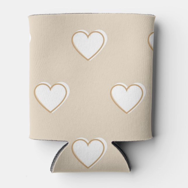 Pink White Beige Cute Simple Heart Pattern Can Cooler (Front)