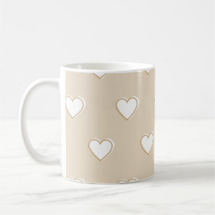 Pink White Beige Cute Simple Heart Pattern Coffee Mug