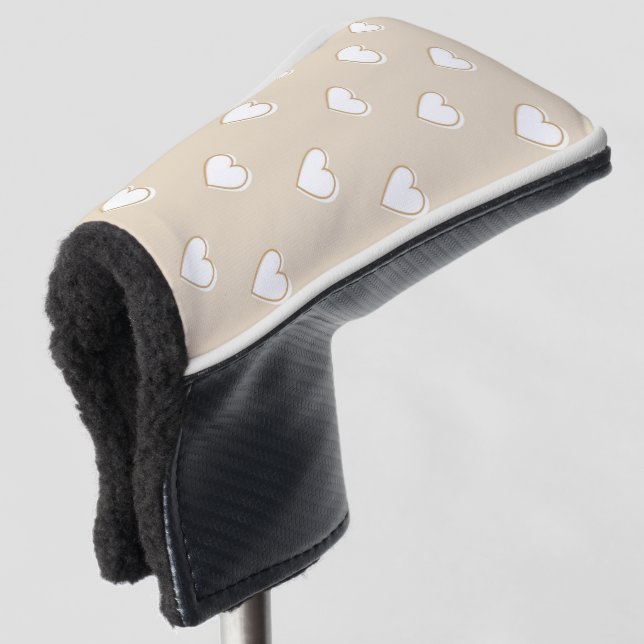 Pink White Beige Cute Simple Heart Pattern Golf Head Cover (3/4 Front)