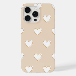 Pink White Beige Cute Simple Heart Pattern iPhone 15 Pro Max Case