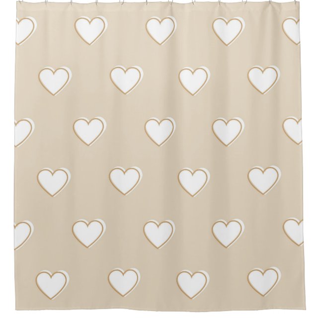 Pink White Beige Cute Simple Heart Pattern Shower Curtain (Front)