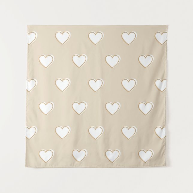 Pink White Beige Cute Simple Heart Pattern Tapestry (Front)