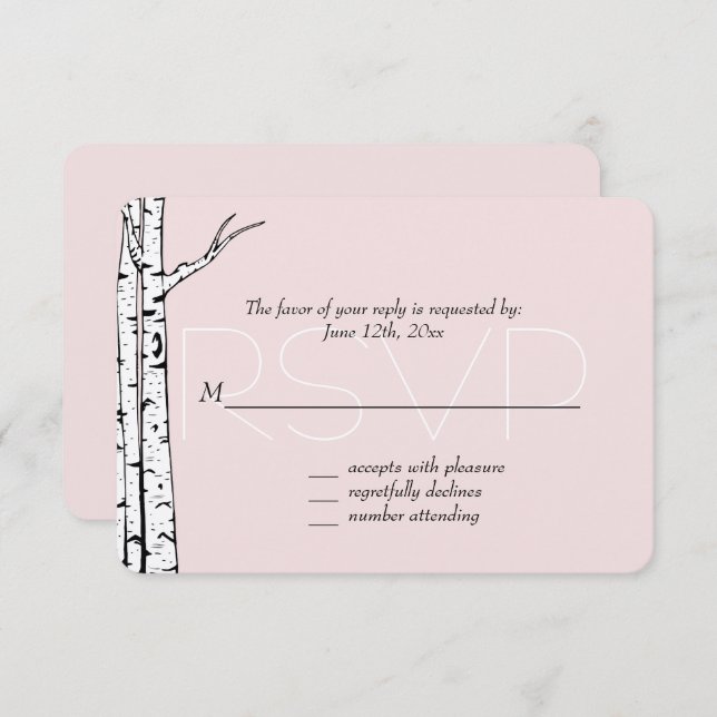 Pink White Birch Trees Wedding RSVP (Front/Back)