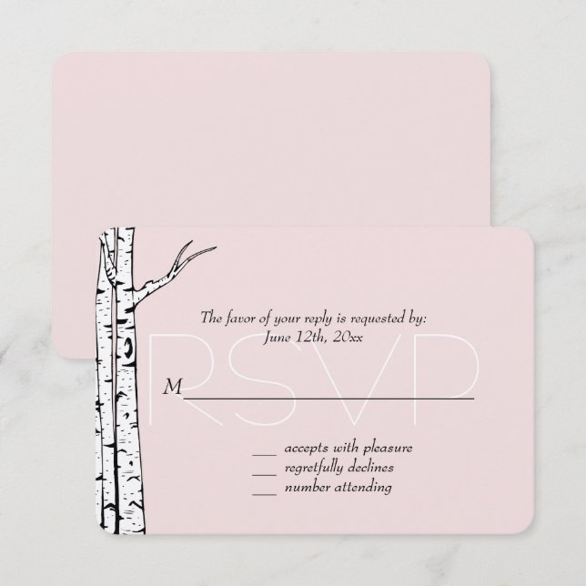 Pink White Birch Trees Wedding RSVP Card (Front/Back)