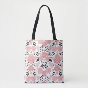 Pink, White, Black, Blue & Yellow Elegant Floral Tote Bag
