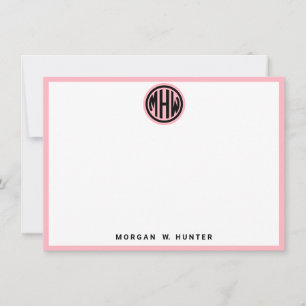 Pink White Black Circle Monogram Font DIY BG Thank You Card