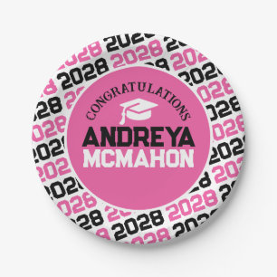 Pink, White & Black Graduation Personalised Paper Plate
