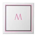 Pink White Black Monogram Initial Custom Name Gift Tile<br><div class="desc">Designed with text template for monogrammed initial which you can customise!</div>