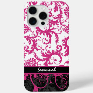 Pink White Black Personalised Damask iPhone 15 Pro Max Case