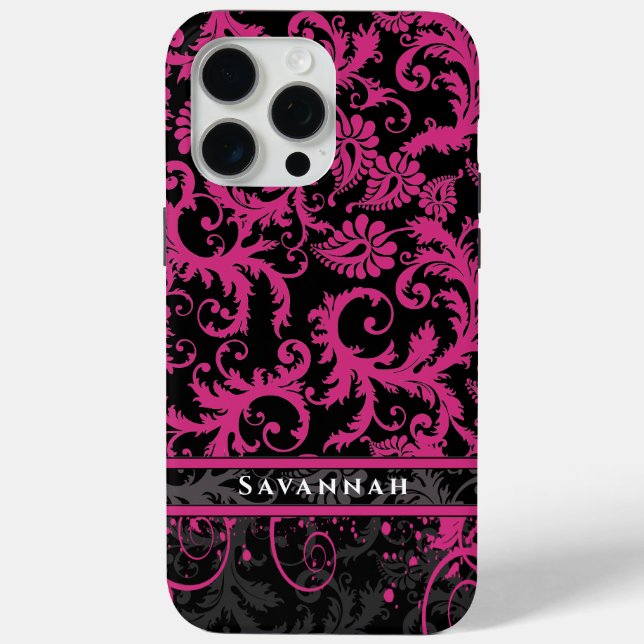 Pink White Black Personalised Damask iPhone Case-Mate iPhone Case (Back)