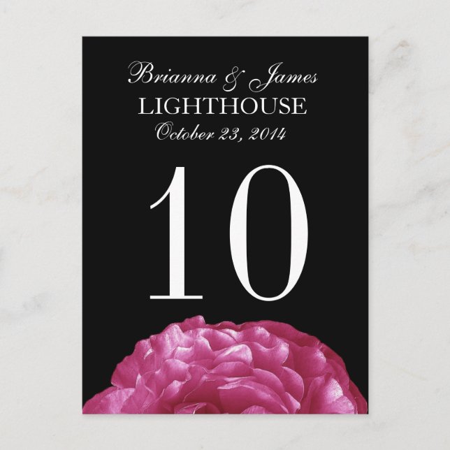 Pink White Black Rose  Wedding Table Number Card (Front)