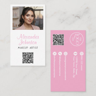 Pink White & Black Script Makeup Photo Personalise Business Card