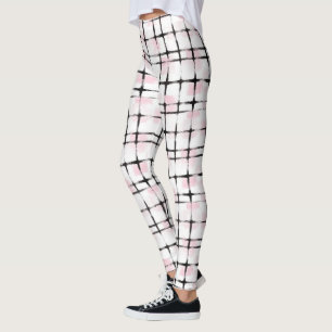 Pink White Black Stripes Leggings