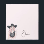 Pink White Black Stripes Notepad<br><div class="desc">Pink Hair Girl Black Hat Spider Web Top</div>