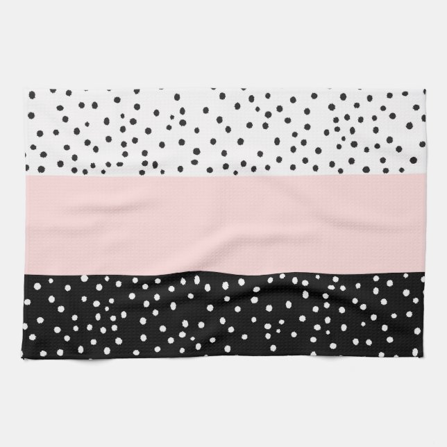 Pink white black watercolor polka dots tea towel (Horizontal)