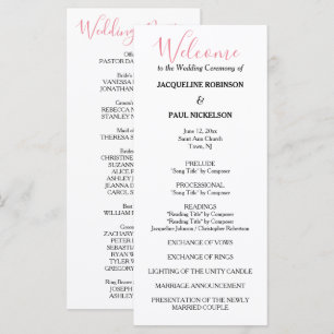Pink White Black Wedding Program Programme
