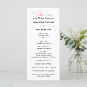 Pink White Black Wedding Program Programme