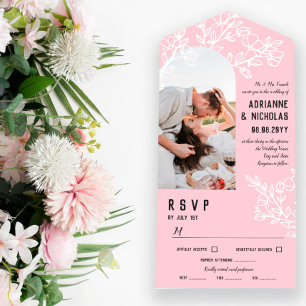 Pink White Blossoming Branches Photo Wedding All In One Invitation
