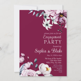 Pink, White & Blue Floral   Pink Engagement Party  Invitation