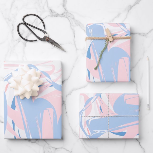 Pink White Blue Marble Swirl Abstract Baby  Wrapping Paper Sheet (Front)