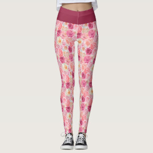 Pink White Blush Pink Magenta Floral Flowers Girly Leggings