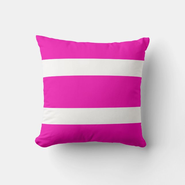 Pink & White Bold Stripes Throw Pillow (Front)
