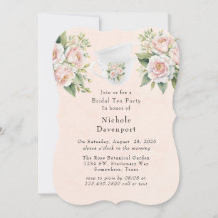 Pink White Botanical Roses Bridal Tea Party Invitation