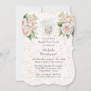 Pink White Botanical Roses Bridal Tea Party Invitation