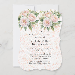 Pink White Botanical Roses Bridesmaids Luncheon Invitation