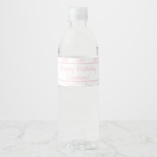 Pink & White Bow, Custom Pink Ribbon Birthday Water Bottle Label