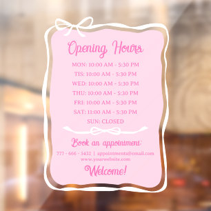 Pink White Bow Frame Small Business Open Hours